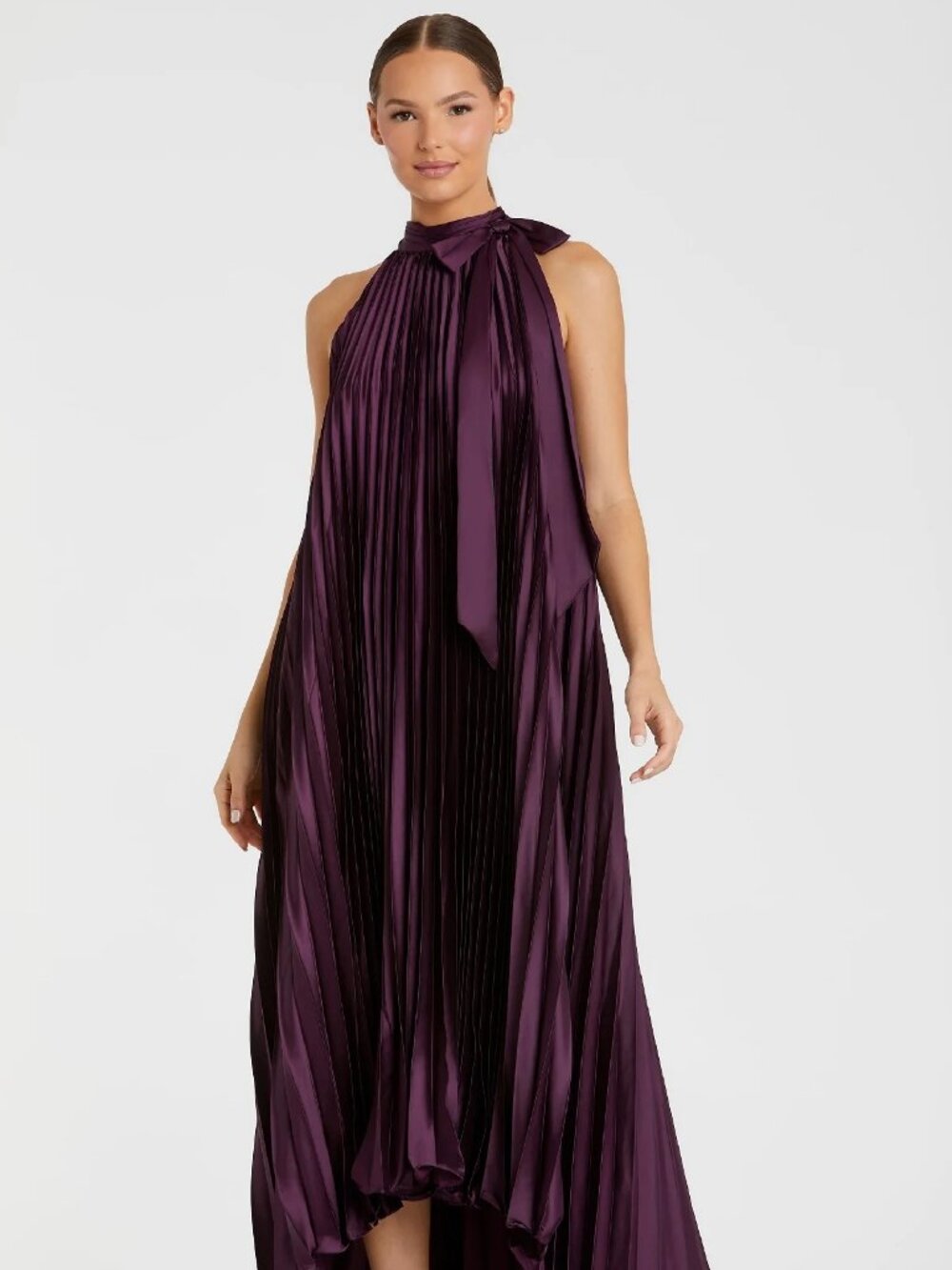 Mac Duggal Women's Pleated Halter Neck High Low Gown Plum Size 14 Orig. $498.00